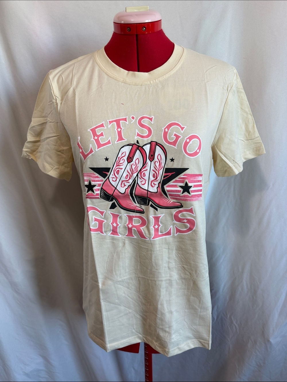 Let’s Go Girls Graphic Tee - Cream with Pink Boots